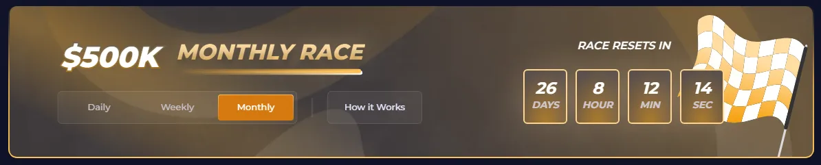 Rainbet Monthly Race leaderboard showing the $500,000 prize pool